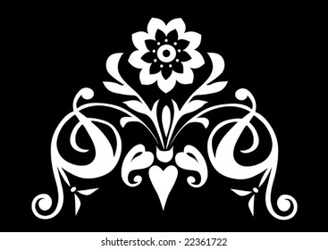 Illustration with white floral decoration on black background