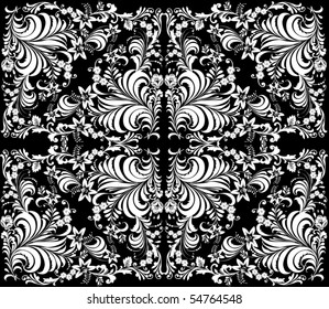 Illustration with white floral decoration on black background