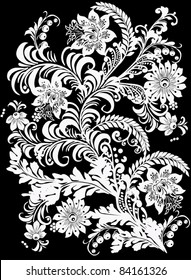 Illustration with white floral decoration on black background