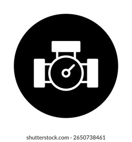 Ilustración de un icono de medidor de flujo blanco sobre un fondo negro que representa la industria y la tecnología