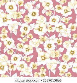 illustration white flower arrangements on a red background. Floral motifs textile design