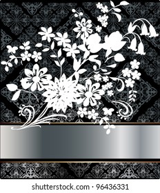 illustration with white flower branch on grey decorated background