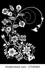 illustration with white flower decoration on black