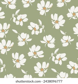 Illustration white flowers arranged on a beige color background. Seamless pattern design for printing.