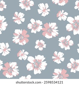 illustration of white flowers arranged on a gray background. seamless floral background design