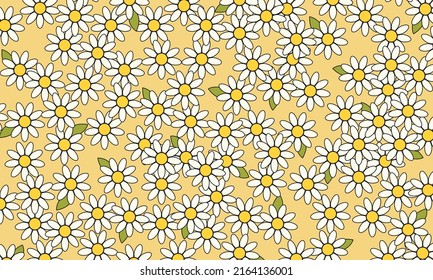Illustration of a lot of white flowers on yellow background vector