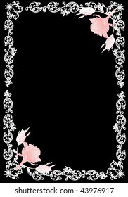 illustration with white frame and pink flowers