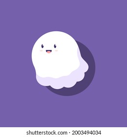 illustration of a white ghost character smiling with happiness and coming out of a hole. funny, cute, and adorable ghosts. flat cartoon style. vector design
