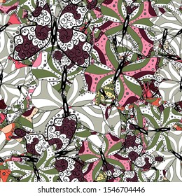 Illustration in white, green and black colors. Vector floral seamless pattern with butterflies. Suitable for paper, fabric, packaging.