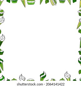 Illustration in white, green and black colors. Vector illustration. Seamless. Doodles elements hand drawn frames.