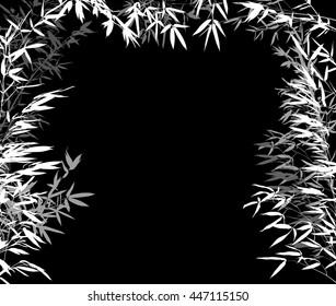 illustration with white and grey bamboo branches frame isolated on black background