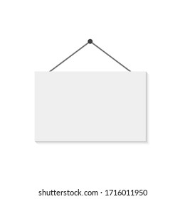 Illustration of a white hanging sign isolated on a light background.