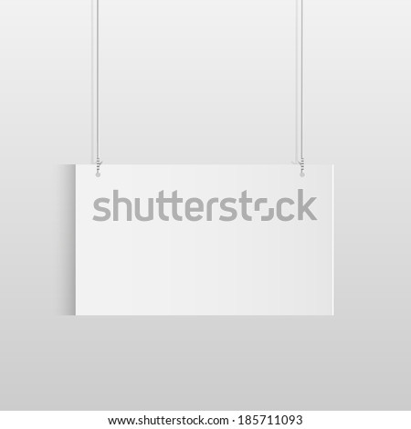 Illustration of a white hanging sign isolated on a light background.