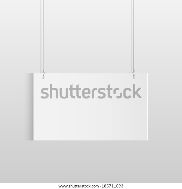 Illustration of a white hanging sign isolated\
on a light\
background.
