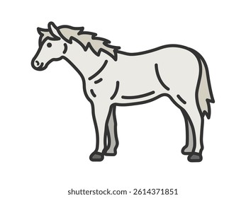 Illustration of a white horse (line drawing color).