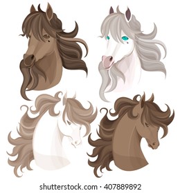 Illustration of white horses and brown horses