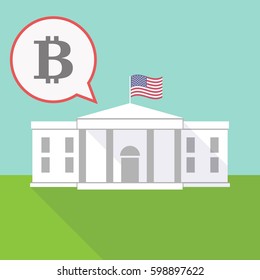 Illustration of the White House with a balloon and a bit coin sign