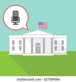 Illustration of the White House with a comic balloon and  a microphone sign