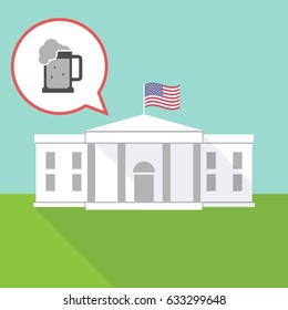 Illustration of the White House with a comic balloon and  a beer jar icon