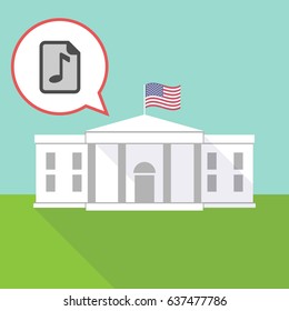 Illustration of the White House with a comic balloon and  a music score icon