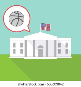 Illustration of the White House with a comic balloon and  a basketball ball