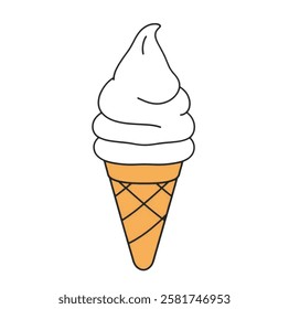 Illustration of white ice cream cone, ideal for desserts, sweet treats, and summer themed designs.