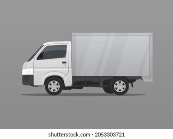 Illustration of white japanese carry box pick up truck 