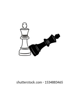 Illustration white king chess defeated black chess logo vector
