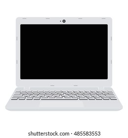 Illustration of white laptop screen, notebook in flat style. Vector illustration.