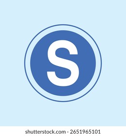 Illustration of a white letter S sign in the center of a blue circle on a light blue background. Suitable for road symbols, stop signs, or dedicated parking in graphic and informational designs.