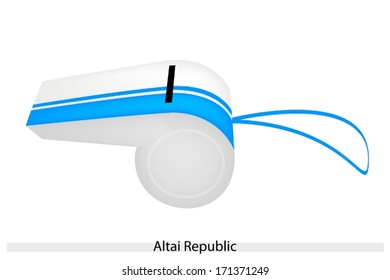 An Illustration of White and Light Blue Stripe of Altai Republic Flag on A Whistle, The Sport Concept and Political Symbol. 