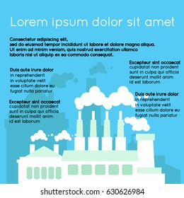 Illustration of a white and light green colored environmentally friendly factory on a blue background