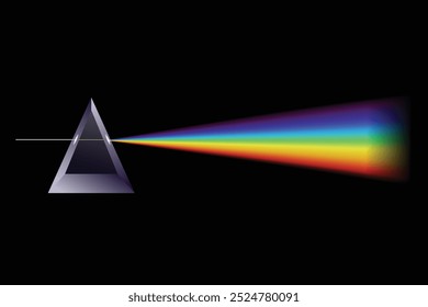 Illustration of White Light Splitting into Spectrum via Glass Prism on Black Background