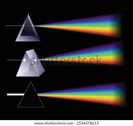 Illustration of White Light Splitting into Spectrum via Glass Prism on Black Background