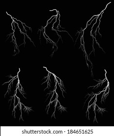 illustration with white lightning collection isolated on black background