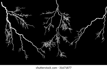 ilustración con colección de relámpagos blancos aislada en fondo negro