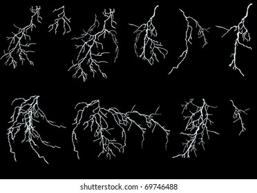 illustration with white lightning collection isolated on black background