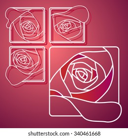 Illustration of white line rose in square . Vector. Decor for your design.