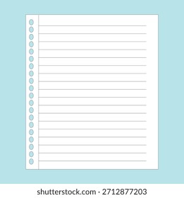 Illustration of white lined notebook binder paper  for school, work, office, journal.