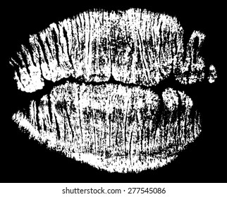 illustration with white lips imprint from dots isolated on black background