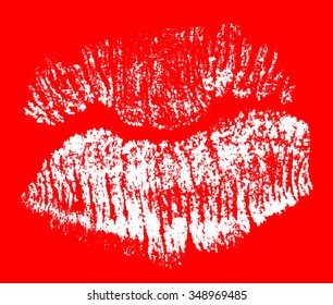 illustration with white lips imprint from dots isolated on red background