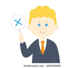 Illustration of a white man answering a quiz.