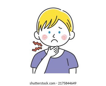 Illustration of a white man in plain clothes with a sore throat.