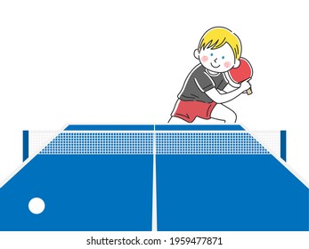 Illustration of a white man playing table tennis.