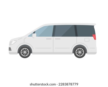 Illustration of a white minivan automobile viewed from the side.