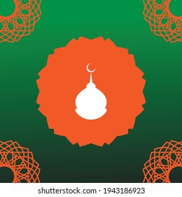 illustration of a white mosque in the middle of a gold background and green gradations, great for use as a Muslim symbol or icon