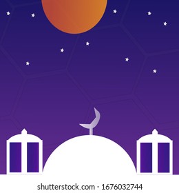 illustration of a white mosque at night in the month of Ramdan, a night of thousands of stars in the month of Ramadan