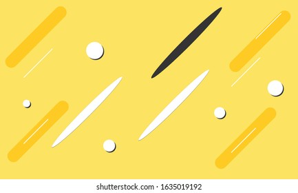 Illustration of white obrround shaped pieces of paper arranged diagonally, with a yellow background