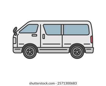 Illustration of a white one-box car (line drawing color) seen from the side.