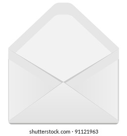 illustration, white open envelope on a white background